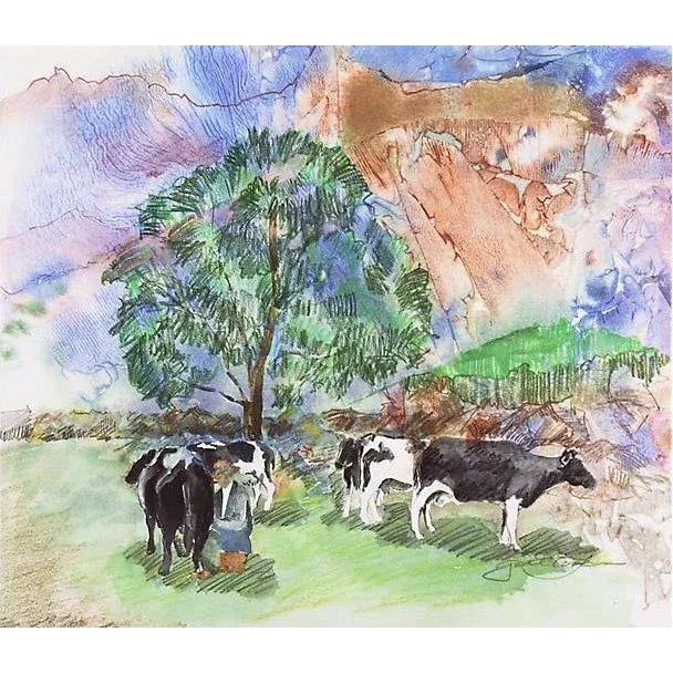 Sky Blue 'Swiss Landscape' by Gail Carlson For Sale - Image 8 of 8