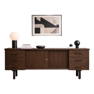 1970s Mid-Century Walnut-Grain Laminate Credenza For Sale