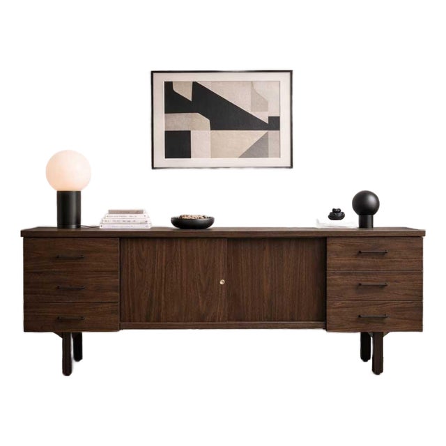 1970s Mid-Century Walnut-Grain Laminate Credenza For Sale