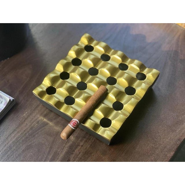 Metal Black and Gold Sculptural Cigar Ashtray with Brass-Tone Finish For Sale - Image 7 of 13
