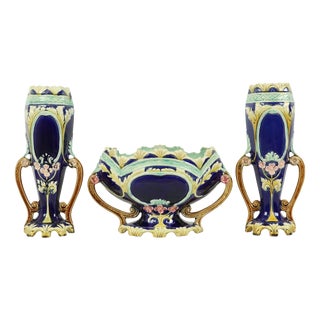 Art Nouveau Majolica Barbotine Vases and Planters, 1890s, Set of 3 For Sale