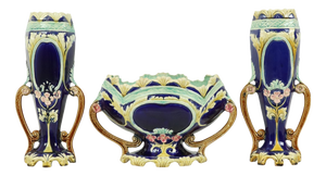 Art Nouveau Majolica Barbotine Vases and Planters, 1890s, Set of 3