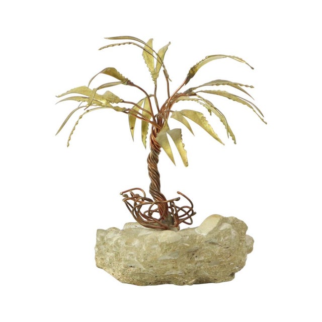 Vintage palm tree sculpture with brass leaves and red copper branches, a piece by the renowned Belgian artist Daniel...