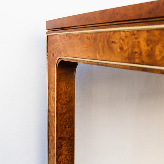 Wood Vintage Expandable Walnut & Burl Dining Table With Gilded Trim Attributed to Mastercraft For Sale - Image 7 of 16