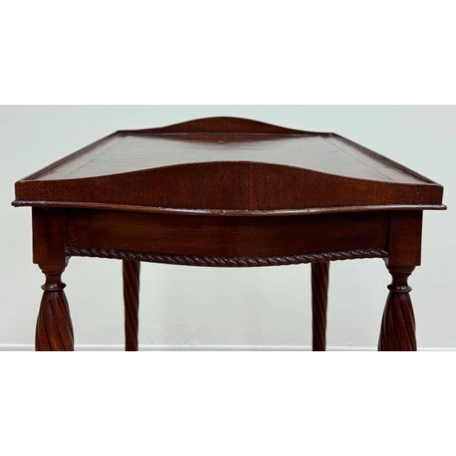 Antique Leather Top Carved Wood Tea Table For Sale - Image 9 of 12