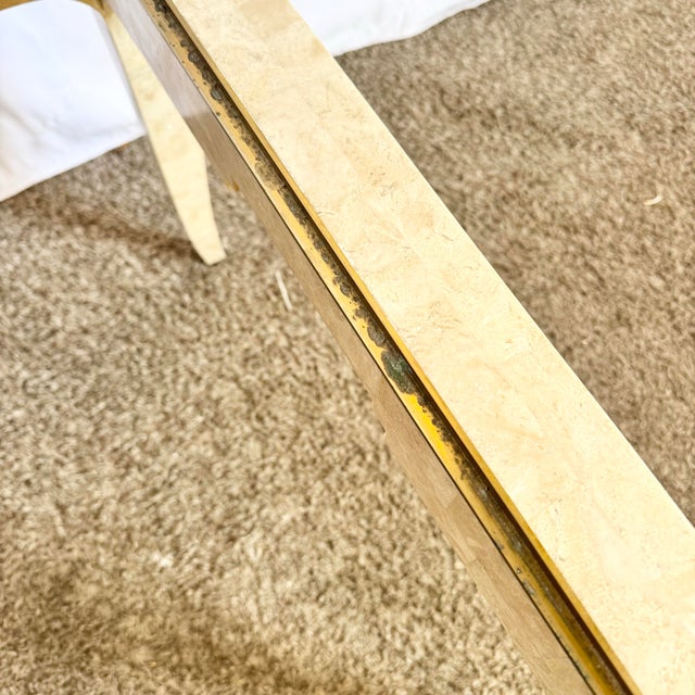 Beige Postmodern Tessellated Stone and Brass Glass Top Side Table For Sale - Image 8 of 10