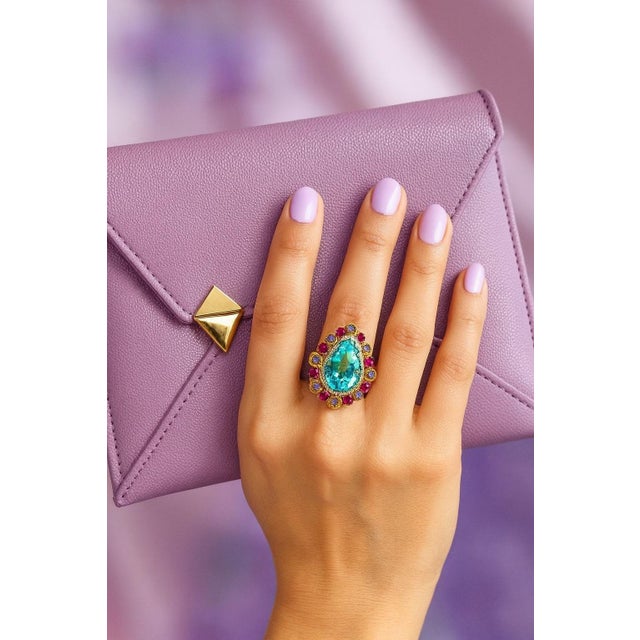 Gemstone Bochic “Capri” Vintage Ruby, Tanzanite & Diamond Ring Set In 18K Gold & Silver For Sale - Image 7 of 8