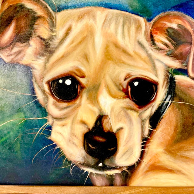 1989 Vintage Large Scale Contemporary Dog Portrait Original Oil Painting, “Chester” Artist Signed For Sale - Image 12 of 13