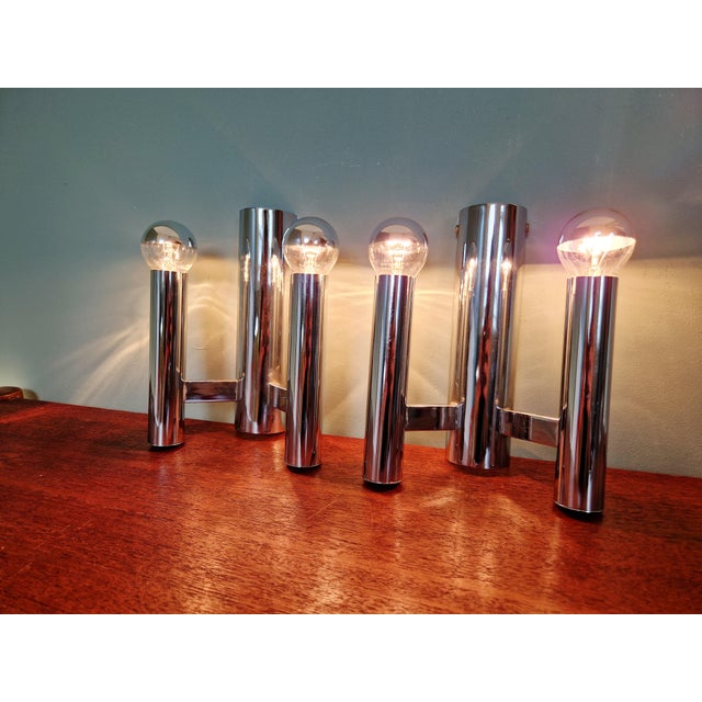 Gaetano Sciolari Double Tubular Wall Lights in Chromed Metal by Gaetano Sciolari for Boulanger, 1970s, Set of 2 For Sale - Image 4 of 15