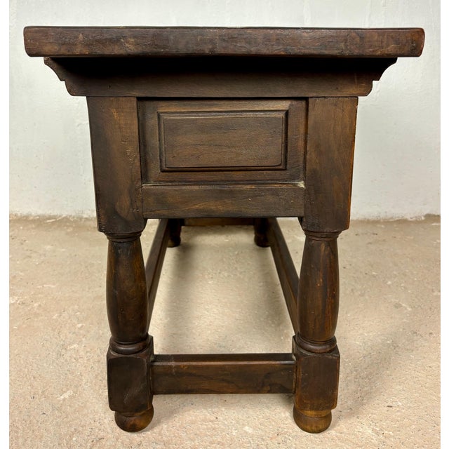 Rustic Pair of Early 20th Century Spanish Rustic Oak Side Tables with Drawers, 1900s For Sale - Image 3 of 12