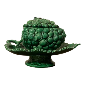 Antique 19th Century English Regency Green Pottery Sauce Tureen in the Form of a Grape Cluster and Leaf