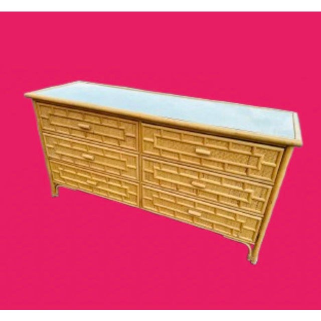 Rustic European Vintage Organic Modern Restored Woven Rattan Sideboard,Credenza,Console,Dresser With Bamboo Trim Accents For Sale - Image 3 of 11