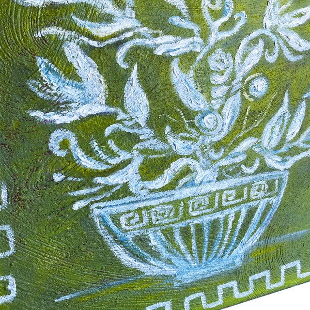 Chinoiserie Original Chinoiserie Floral Urn Painting, Oil on Clay Texture, 20" X 20" by Tatiana Duperault For Sale - Image 3 of 5