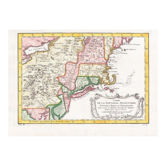 1757 Bellin Map "Carte De La Nouvelle Angleterre Nouvelle Yorck Et Pensilvanie" (New England, New York, Pennsylvania) For Sale