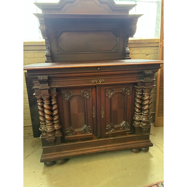 Antique Renaissance Revival Sideboard With Barley-Twist Columns and Raised Plate Rack. 47”l X 24.5”d X 37”h For Sale - Image 4 of 10