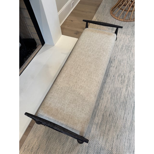 Wood Currey & Company Perrin Black Bench in Finn Natural Fabric For Sale - Image 7 of 12