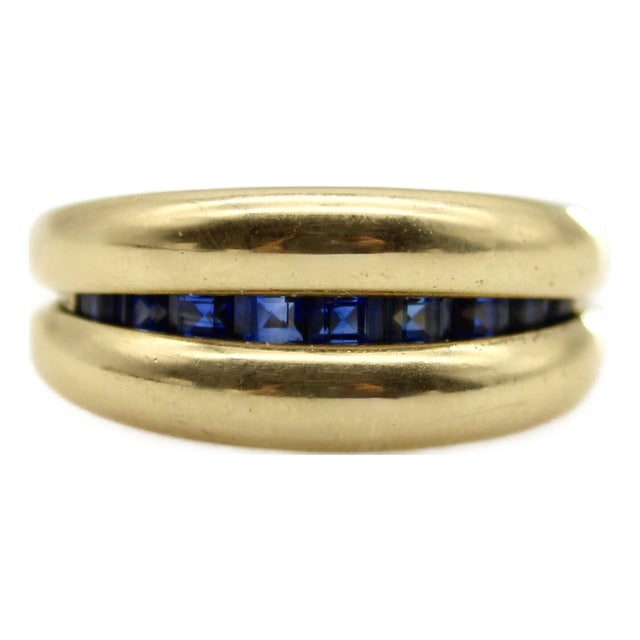 Vintage French 18k Gold Cannel Set Sapphire Ring by MC Parisg, Size 6.75 For Sale