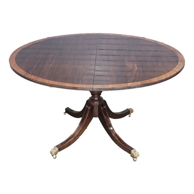 Late 20th Century Stickley Oval Federal Style Mahogany Dining Table W 2 Leaves Brass Paw Feet For Sale