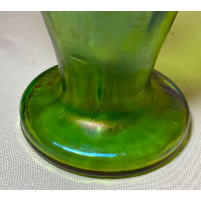 Green Antique Hand Blown Bohemian Loetz Aurene Iridescent Green Dimple Glass Vase For Sale - Image 8 of 15
