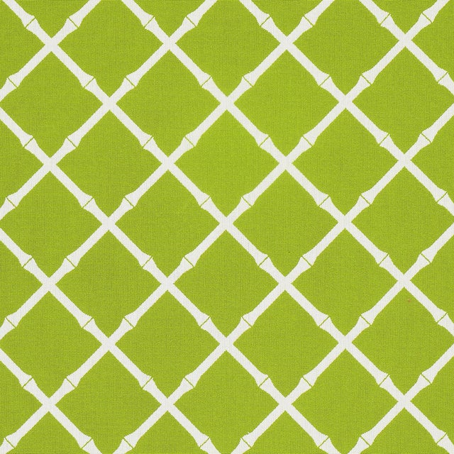 Sample - Schumacher Bamboo Trellis Indoor/Outdoor Fabric in Leaf For Sale