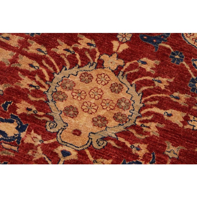 Boho Chic Ziegler Red Olive Green Hand-Knotted Wool Rug - 8'11'' X 11'5'' For Sale - Image 4 of 8