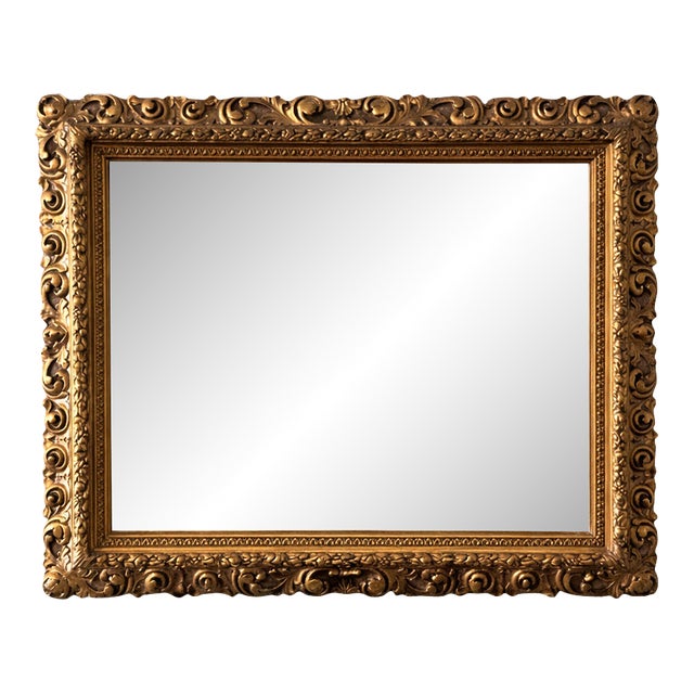 Antique Baroque 19th Century Rectangular Carved iFrench Gold Leaf Mirror For Sale
