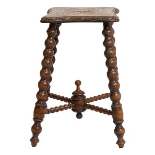 20th Century Oak Bobbin Stool with Turned Wood Legs For Sale