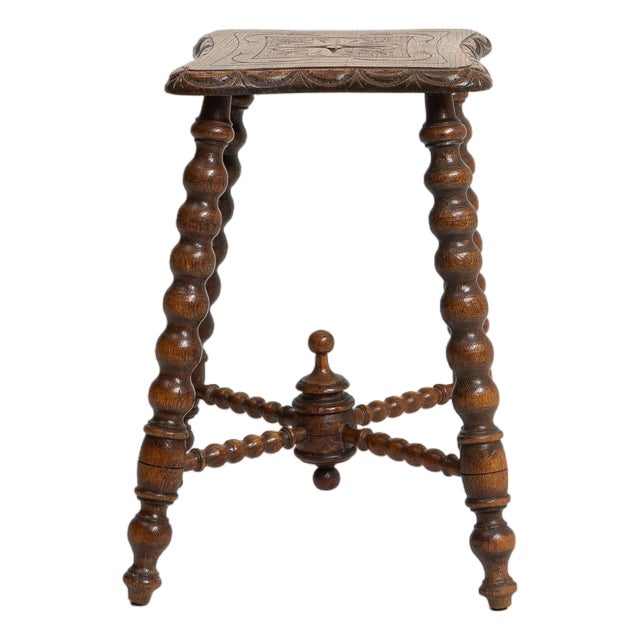 20th Century Oak Bobbin Stool with Turned Wood Legs For Sale