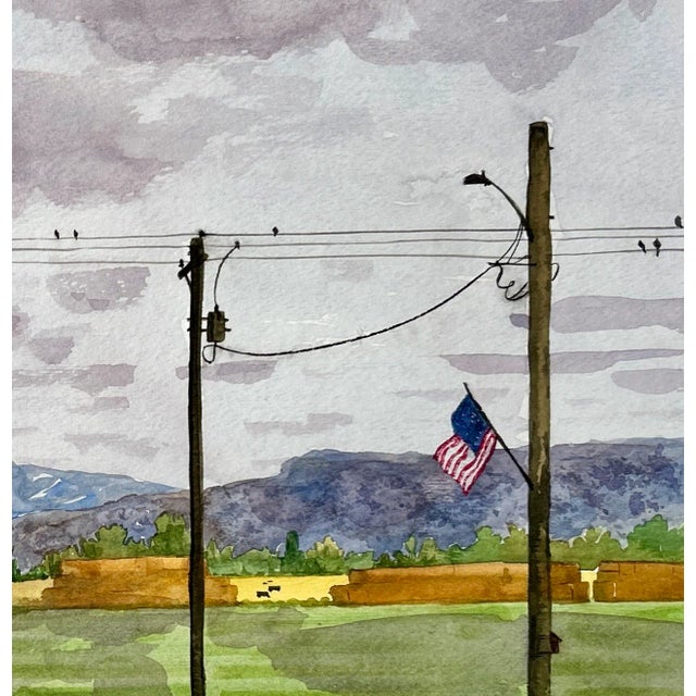 Original Watercolor Painting Rainy Day Hayfield For Sale - Image 6 of 7