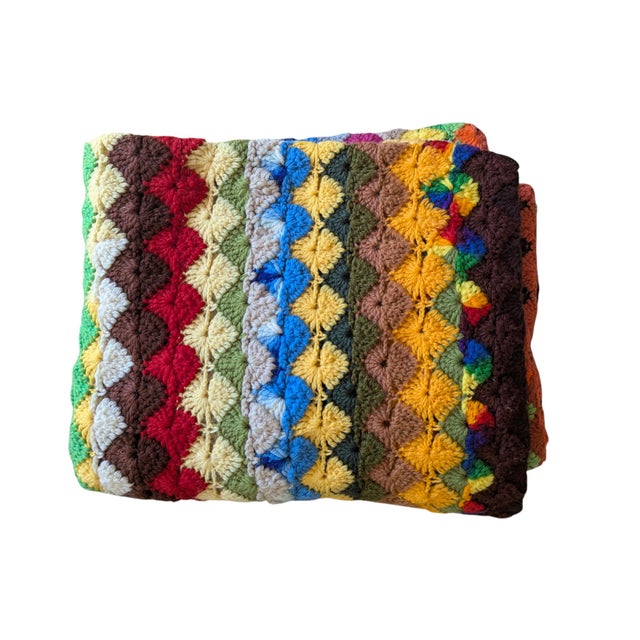 Mid Century Modern Multicolor Handcrafted Crocheted Afghan Throw Blanket For Sale - Image 15 of 15