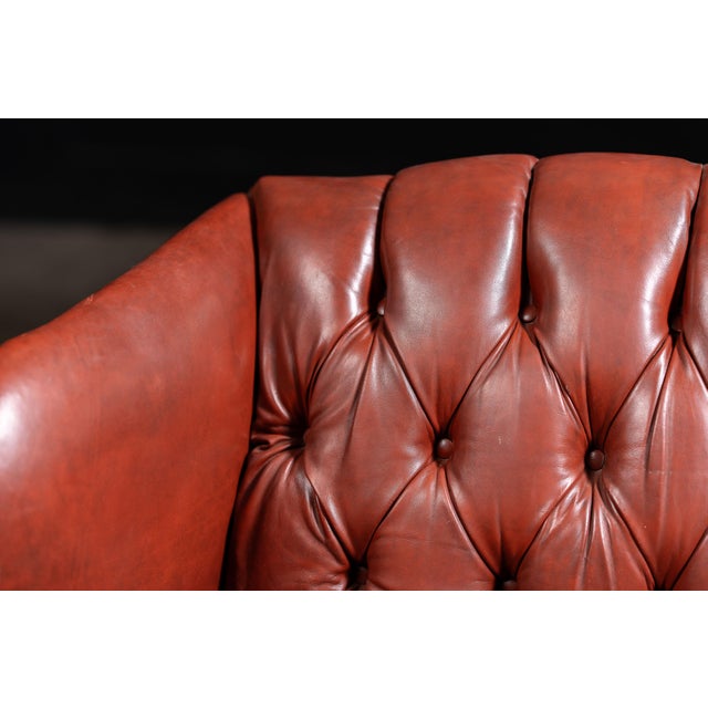 Animal Skin Vintage Wingback Tufted Leather Chesterfield Armchair in Burnt Red For Sale - Image 7 of 16