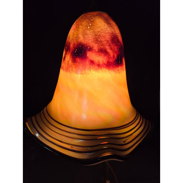 Metal Quoizel Patinated Metal Floor Lamp With Signed Todd Philips Iridescent Glass Shade For Sale - Image 7 of 12