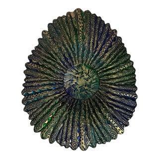 Vintage Turkish Feather Mandala Art Glass Centerpiece Bowl For Sale