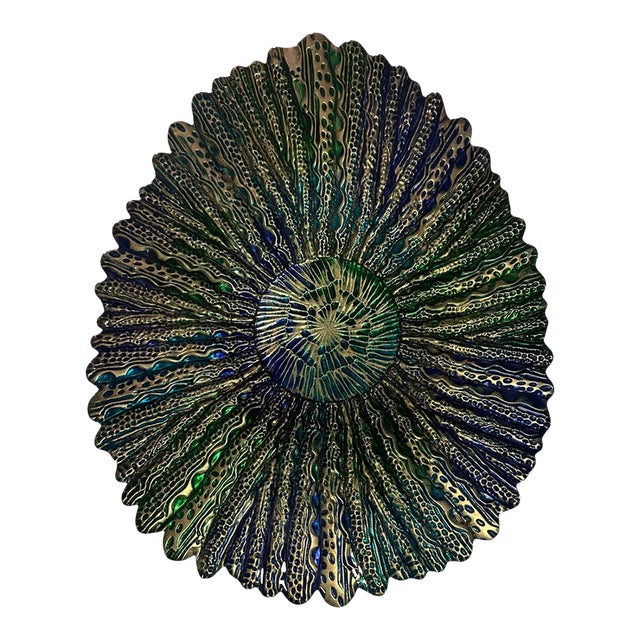 Vintage Turkish Feather Mandala Art Glass Centerpiece Bowl For Sale