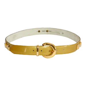 Vintage Patent Gold Leather Belt with H Brass Logo Made In France