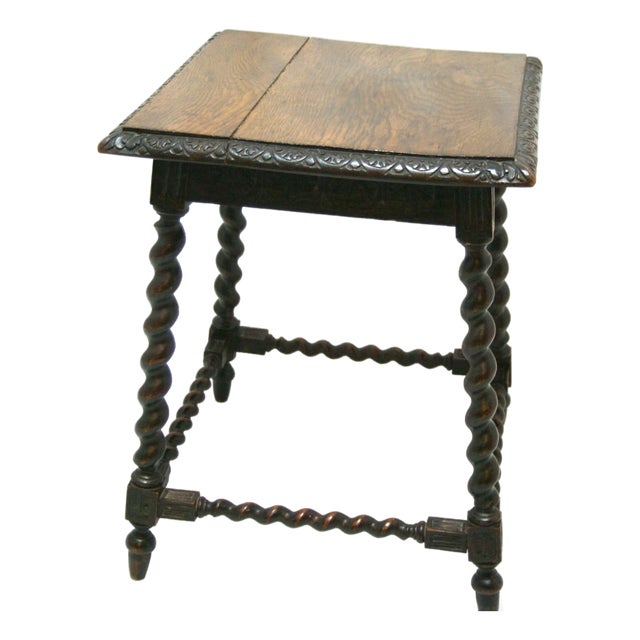 Antique English Petite Barley Twist Wood Accent End Side Table For Sale