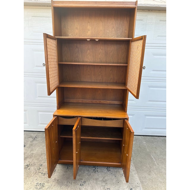 Heritage Mid-Century Buffet and Cane Wood Hutch China Cabinet. For Sale - Image 9 of 11