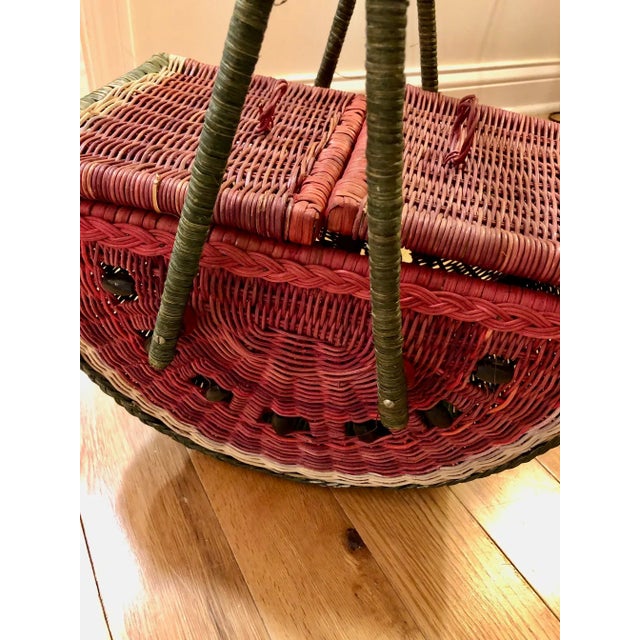 Mid 20th Century Vintage Watermelon Wicker Picnic Basket For Sale - Image 5 of 8