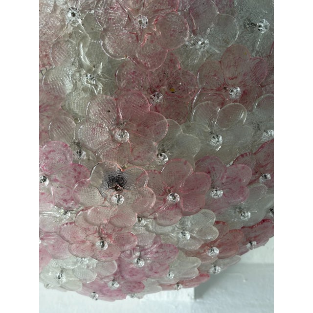 Glass 1950s Big Pink & Clear Barovier Toso Midcentury Murano Flowers Flush Mount Chandelier For Sale - Image 7 of 10