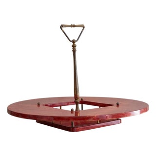 Italian Crimson Goatskin Tray with Brass Handle Attributed to Aldo Tura, 1960s For Sale