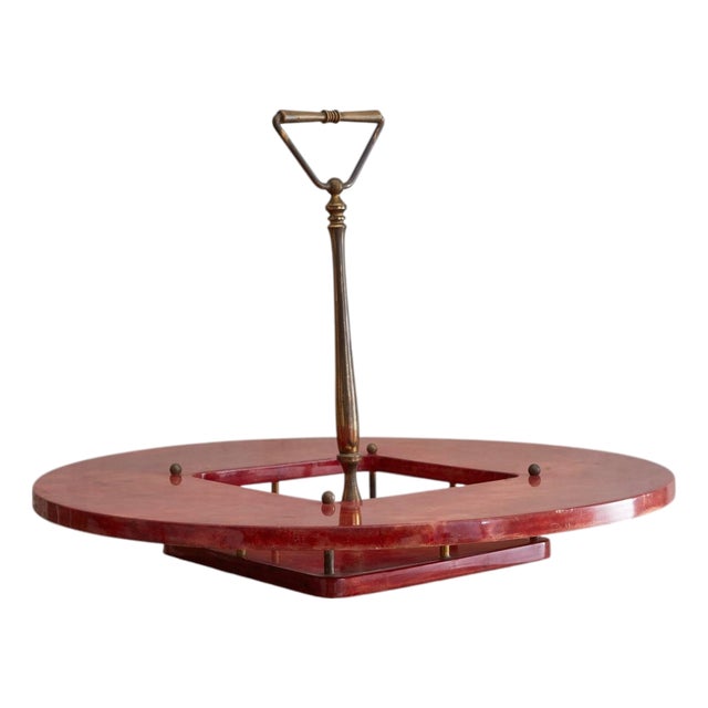Italian Crimson Goatskin Tray with Brass Handle Attributed to Aldo Tura, 1960s For Sale