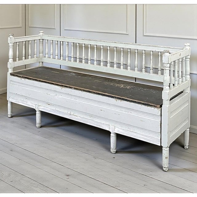 Late 19th Century 19th Century Swedish Neoclassical Painted Bench ~ Trunk For Sale - Image 5 of 17
