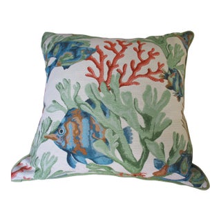 Vintage Coastal Rainbow Fish & Coral Design Feather & Down Throw Pillow For Sale