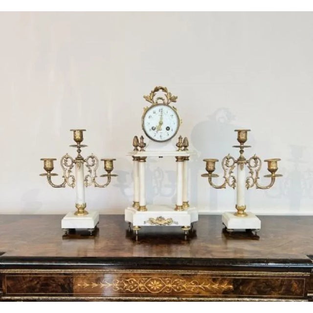 Mid 19th Century Victorian Clock Garniture with Candelabras, 1860s, Set of 3 For Sale - Image 5 of 7