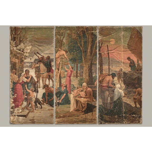 After Pierre Puvis de Chavannes, The Evolution of Man, 1890s, Oil Painting on Canvas, Set of 3 For Sale - Image 11 of 11