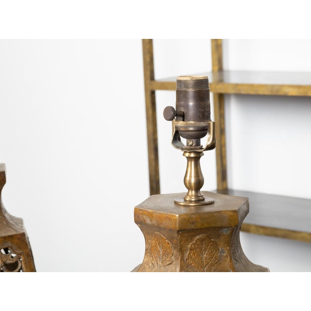 Mid 20th Century Asian MidCentury Us-Wired Table Lamps with Carved Openwork Floral Motifsv - a Pair For Sale In Atlanta - Image 6 of 9