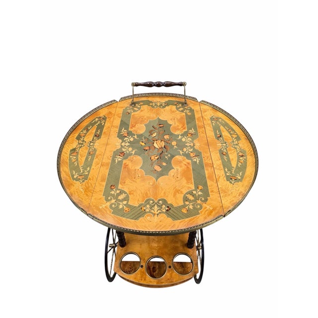Vintage Italian Burl Marquetry Tea Bar Cart For Sale - Image 11 of 12