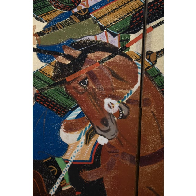 "Samurai", C. 1950s Showa Era Japanese Silk Byobu Screen For Sale - Image 9 of 18