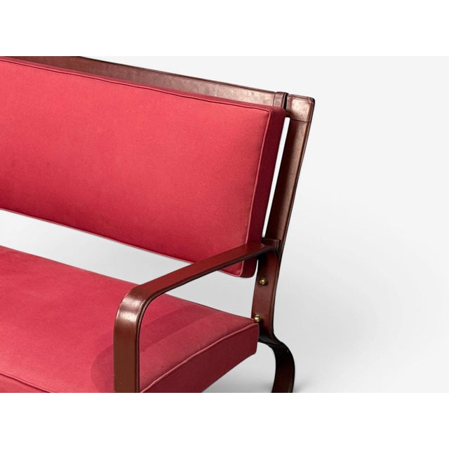 Burgundy Jacques Adnet, Rare Two Seater Sofas, Leather, Steel, France, 1950s For Sale - Image 8 of 15