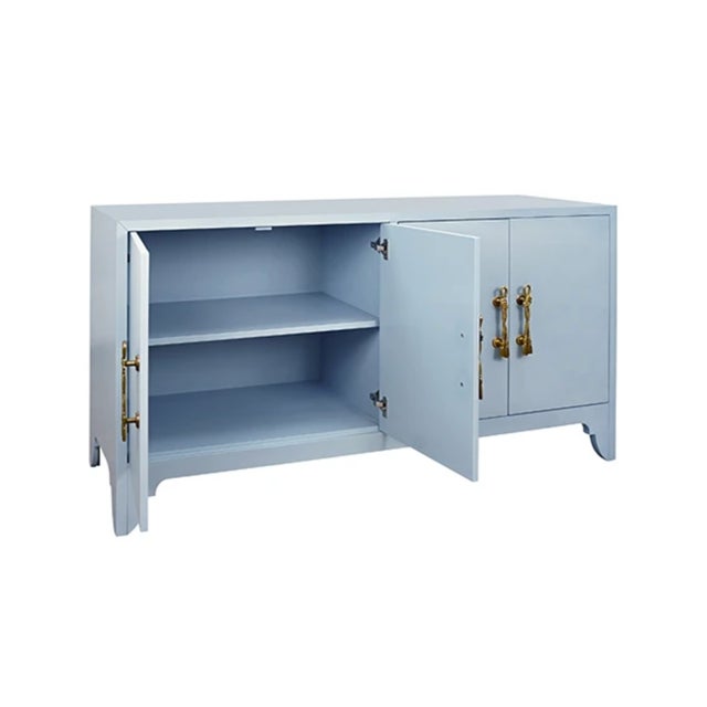 Contemporary Matthew Izzo Home Grace Light Blue Four Door Buffet With Brass Tassel Door Pulls For Sale - Image 3 of 8